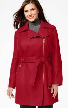 Michael Kors Asymmetrical Wool Belted Waist Peacoat Red Small Belt Not Included